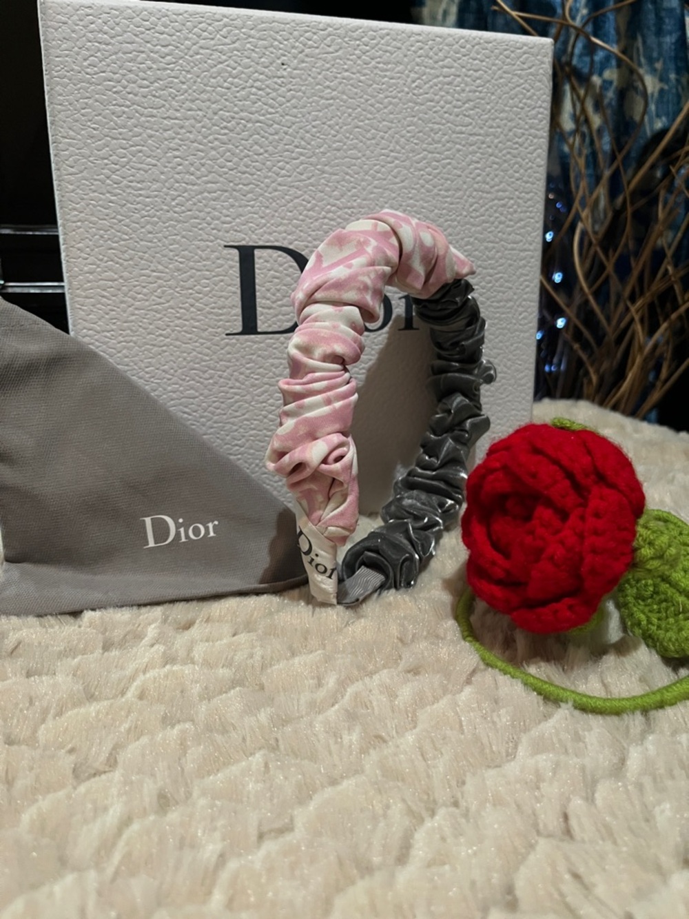 nwt Authentic Dior ribbon; Ruched Fabric Headband